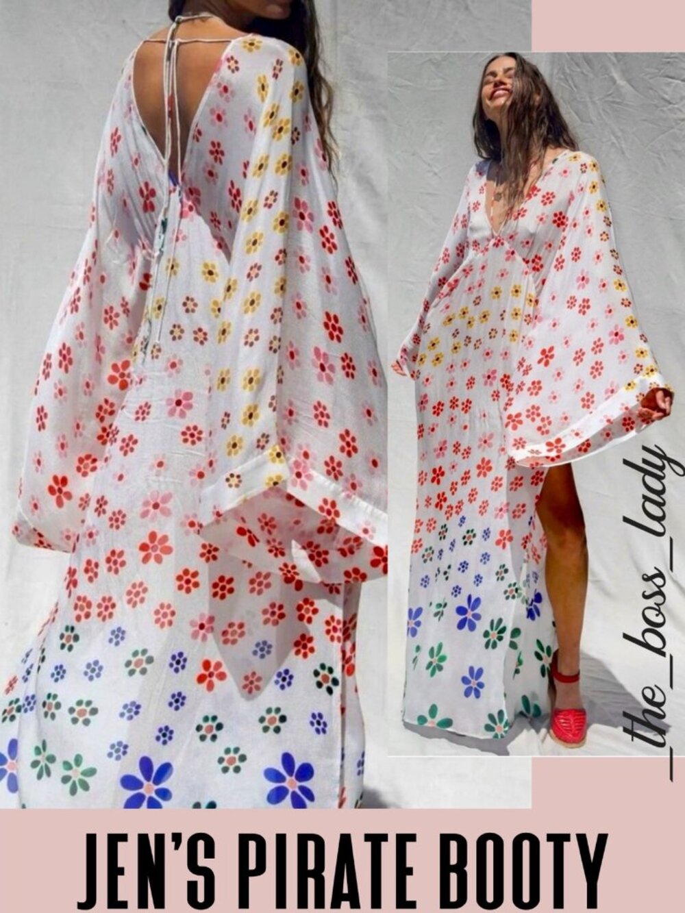 Jen's Pirate Booty vibin' kaftan dress floral retro rainbow semi-sheer Medium